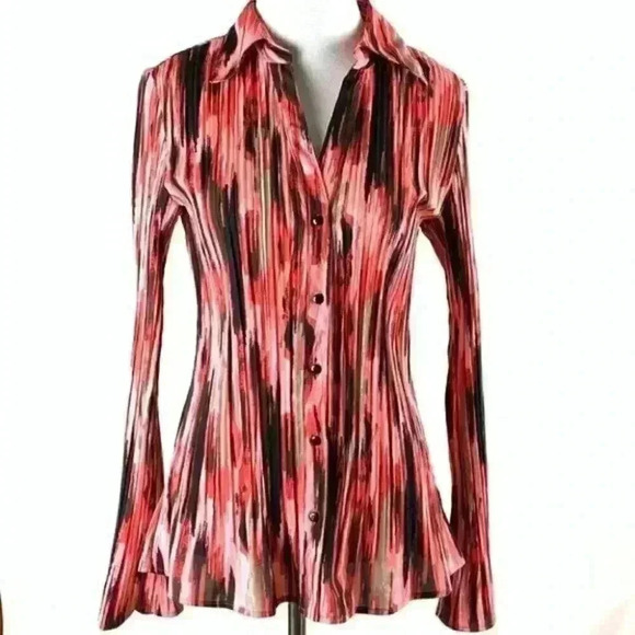 Apt 9 top M striped button down scrunched career - Picture 1 of 9